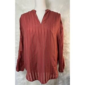 Ann Taylor Top Blouse M Medium Pink Coral Long Sleeve Boho Peasant NWT